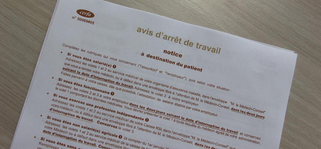 Photo d'un imprimé d'arrêt de travail